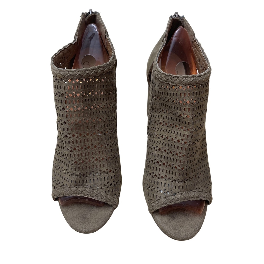 Fergie Women's Peep Toe Cutout‎ Ankle Booties Heeled Sandals Khaki Size 9